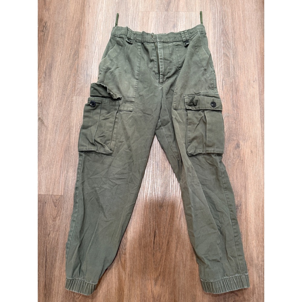 Zadig &‎ Voltaire Olive Green Canvas Cargo Joggers Pants ZV Logo Womens 29